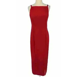 Vintage 90s Rhapsody Red Satin Maxi Dress Gown Size 12 Minimalist Prom HoCo